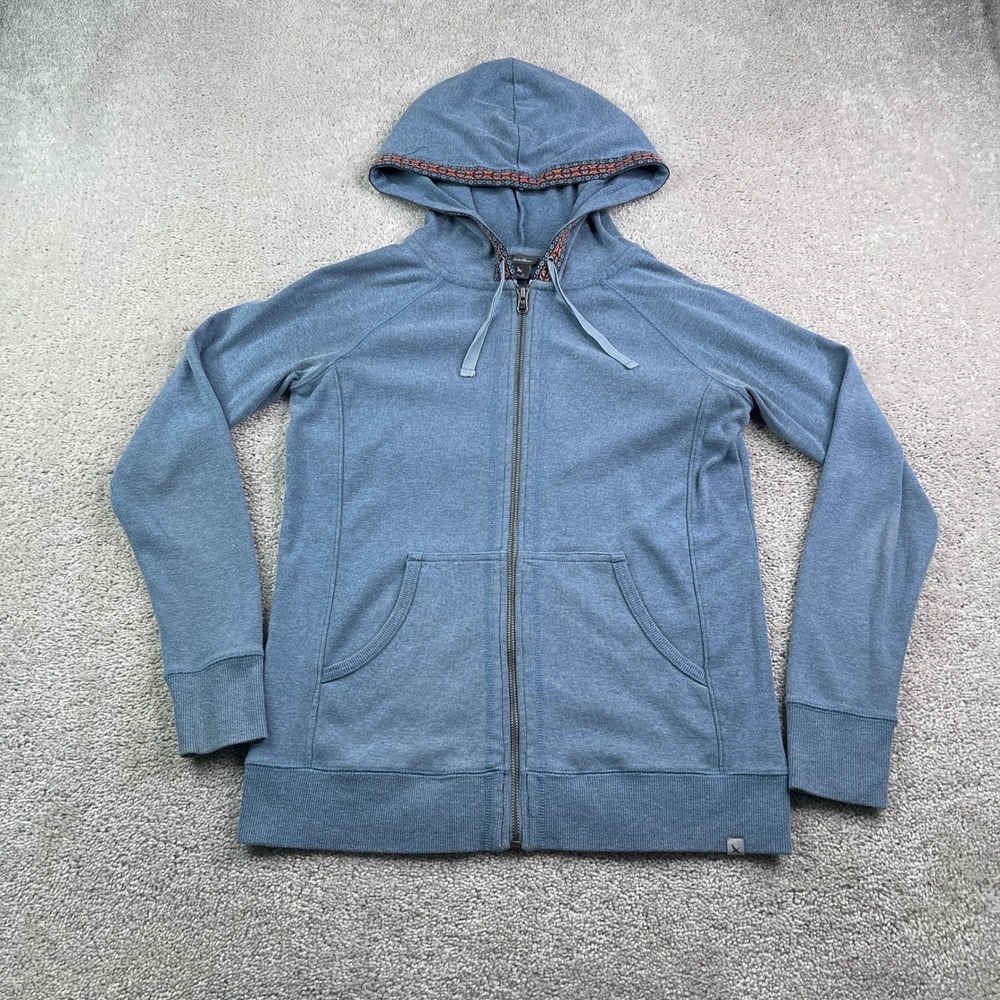 Eddie Bauer Hoodie Womens Small Blue Full Zip Embroidered Trim Sweatshirt